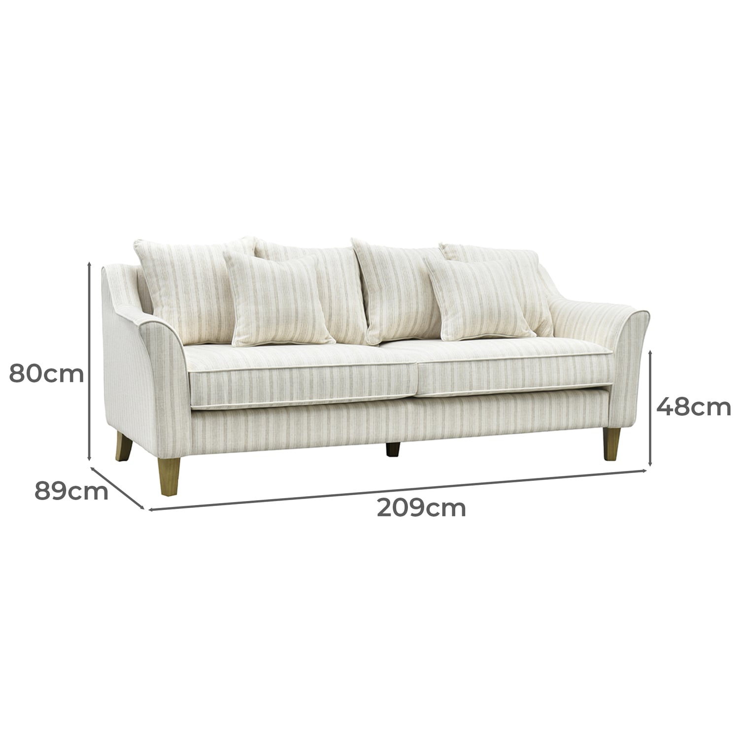 Dean 3 Seater Striped Upholstered Sofa