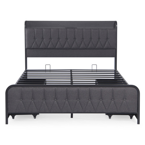 Grey Taylor Bed with Drawers & Charging Station