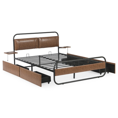 Pierre Faux Leather Bed with Nightstands & Drawers