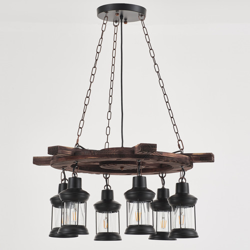 Rosamund Wooden 6 Lamp Pendant Light