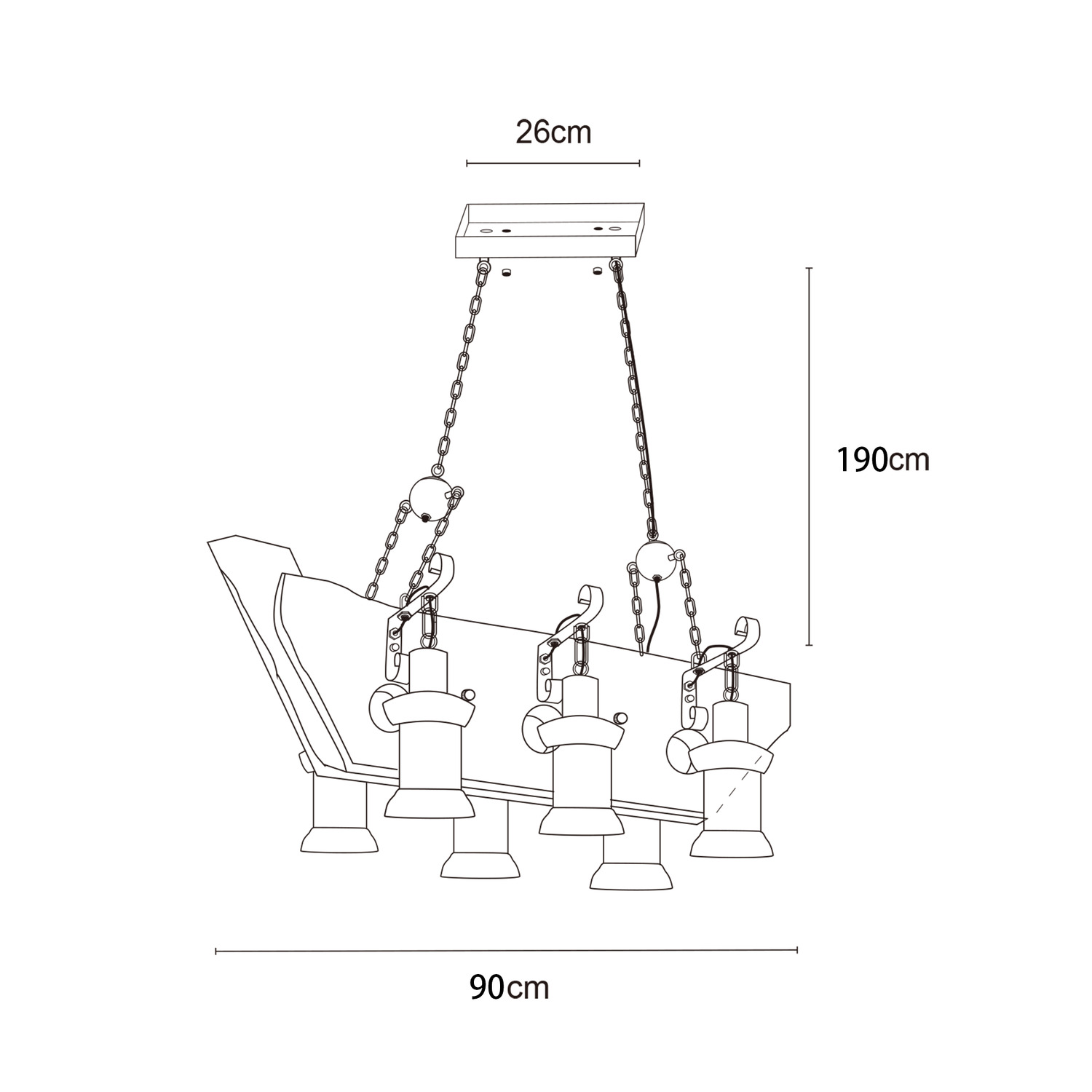 Debra Ship Pine Wood 6 Lamp Pendant Light