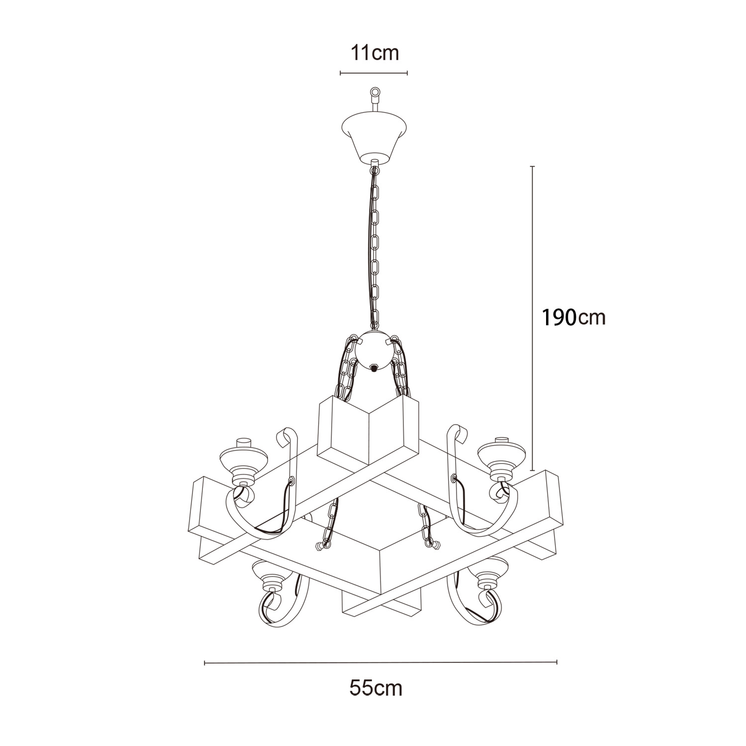 Arnie Pine Wood 4 Lamp Pendant