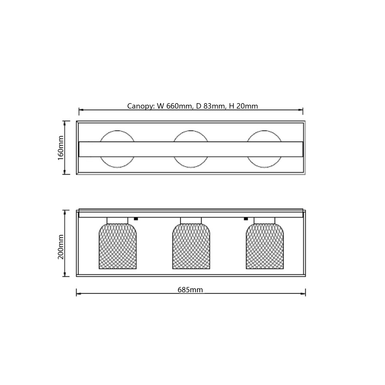 Simmons Iron & Glass 3 Lamp Flush Mount Ceiling Light