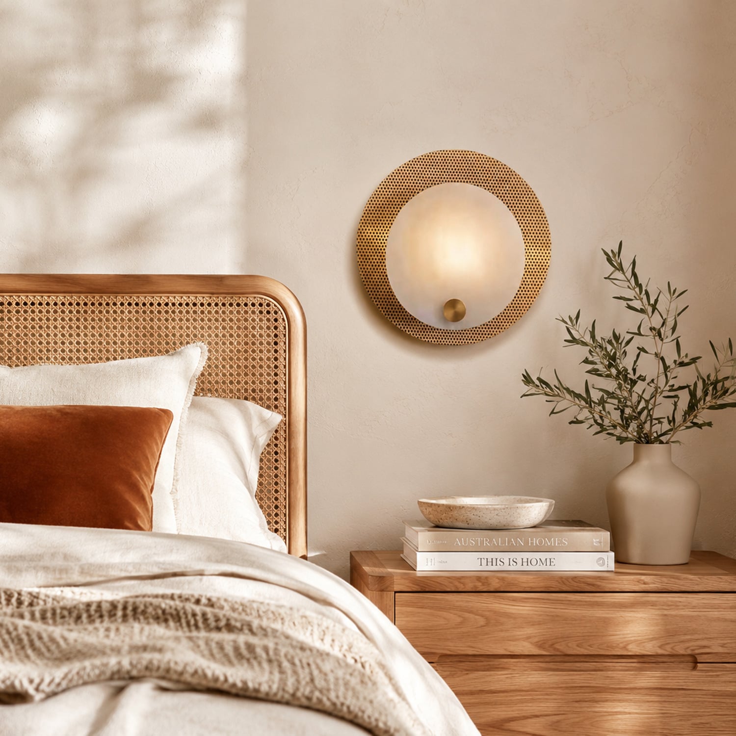 Solum Disc Brass & Alabaster Wall Light