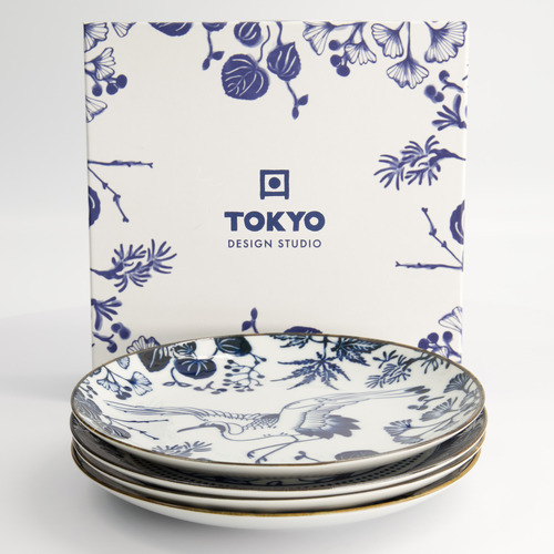 4 Piece Flora Japonica 20cm Porcelain Plate Set