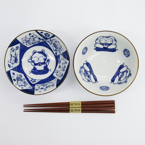 4 Piece Kawaii Cat Neko White Cat Bowl & Chopsticks Set