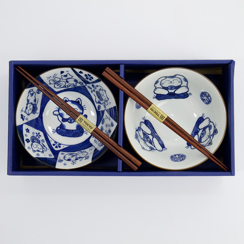 4 Piece Kawaii Cat Neko White Cat Bowl & Chopsticks Set