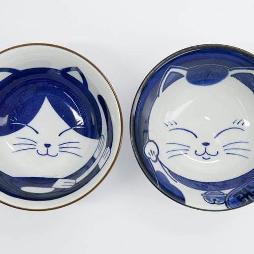 4 Piece Kawaii Cat Neko Blue Cat Bowl & Chopsticks Set