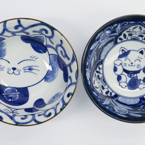 4 Piece Kawaii Cat Neko Swirl Cat Bowl and Chopsticks Set