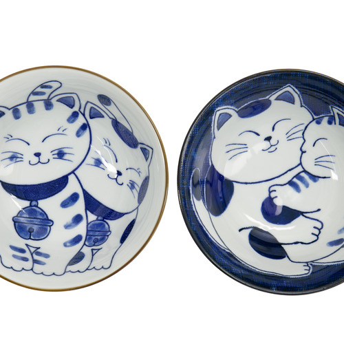 4 Piece Kawaii Cat Neko Twin Cat Bowl & Chopsticks Set