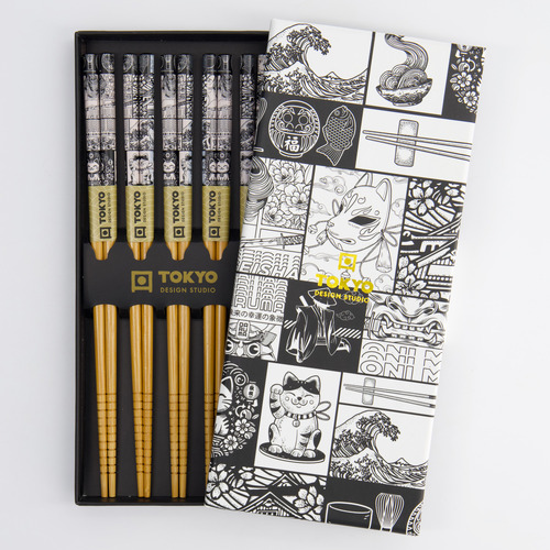 5 Piece Chopstick Tokyo Fan Gift Set