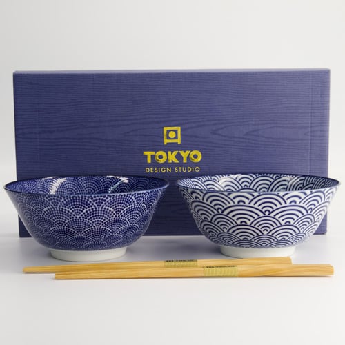 4 Piece Nippon Blue Tayo Bowl and Chopsticks Set