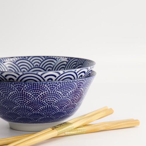 4 Piece Nippon Blue Tayo Bowl and Chopsticks Set