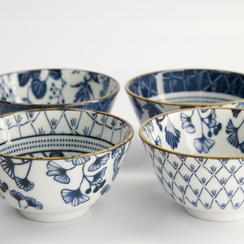 4 Piece Flora Japonica 12cm Porcelain Rice Bowl Set