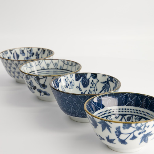 4 Piece Flora Japonica 12cm Porcelain Rice Bowl Set