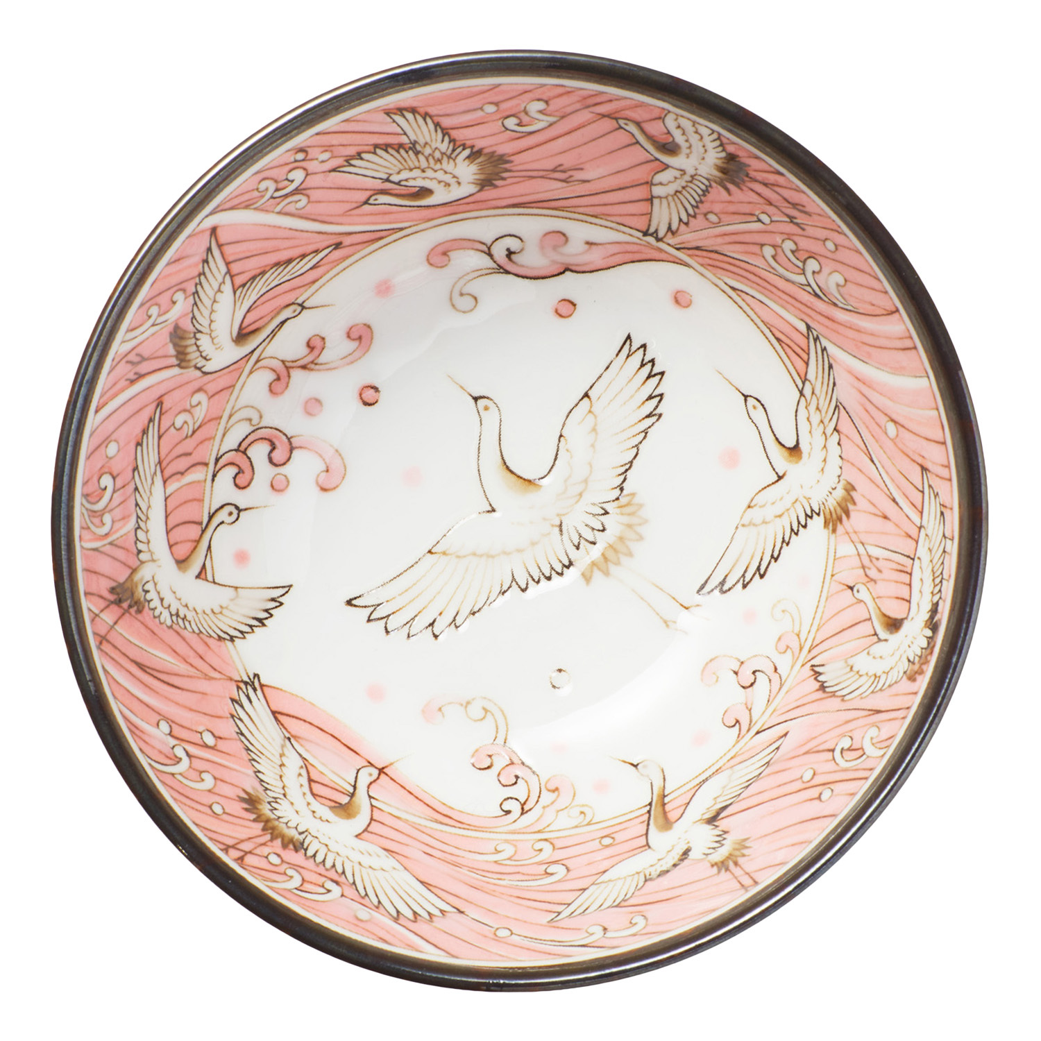 Pink Crane Porcelain Bowls