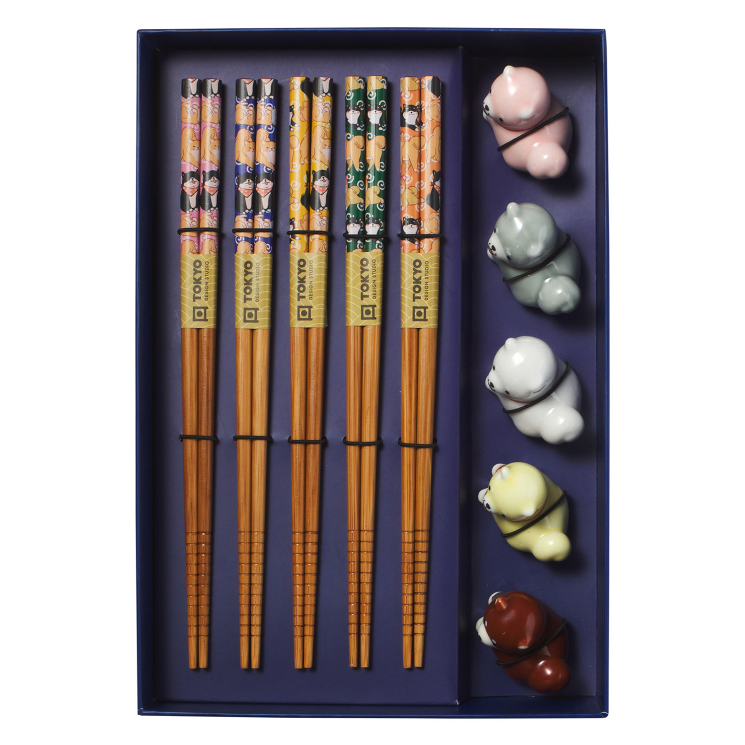5 Pairs Shiba Dog Bamboo Chopsticks with Rest Gift Set