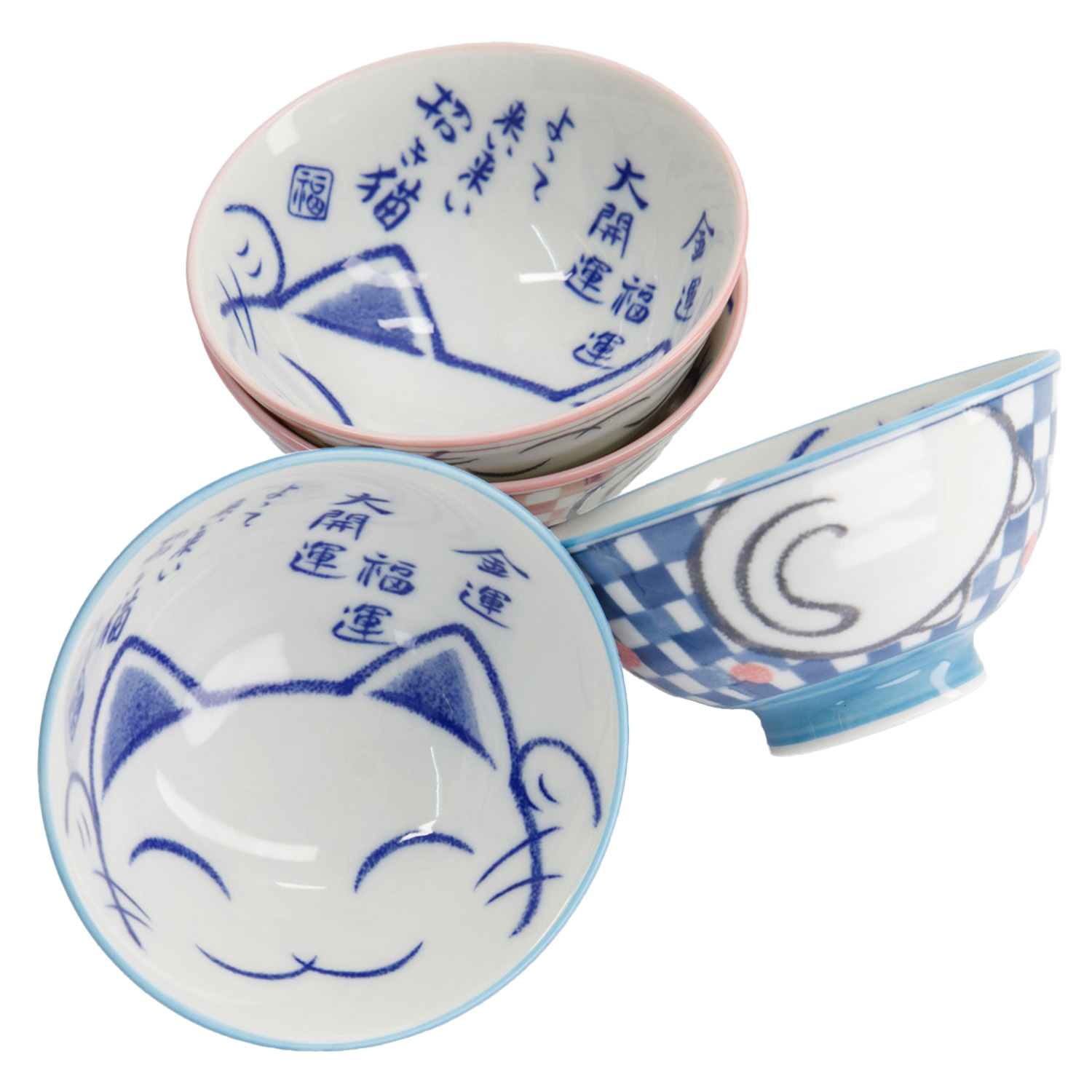 4 Piece Kawaii Neko Cat Porcelain Bowls
