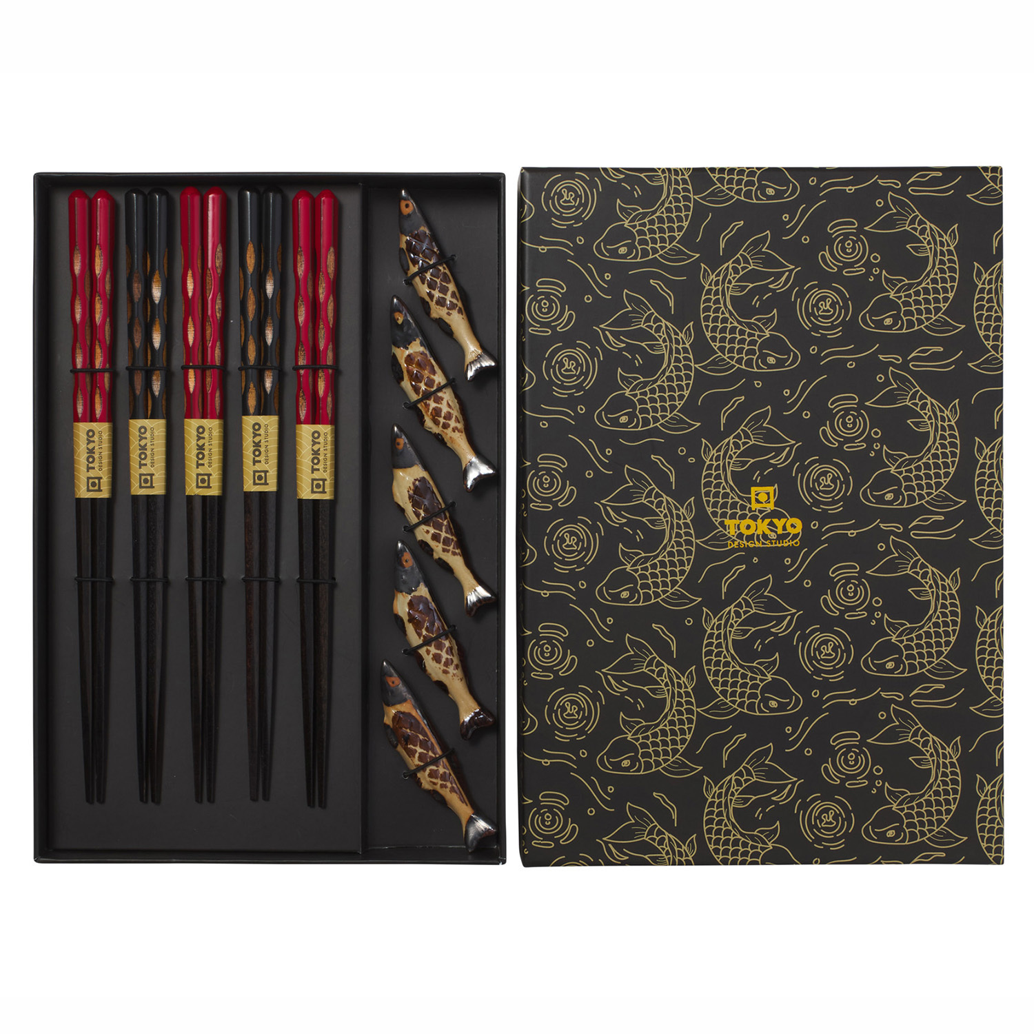 5 Pairs Sardine Chopsticks with Rest Gift Set