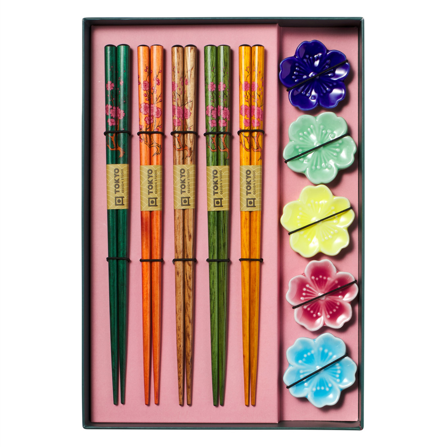 5 Pairs Fujisakura Bamboo Chopsticks with Rest Gift Set