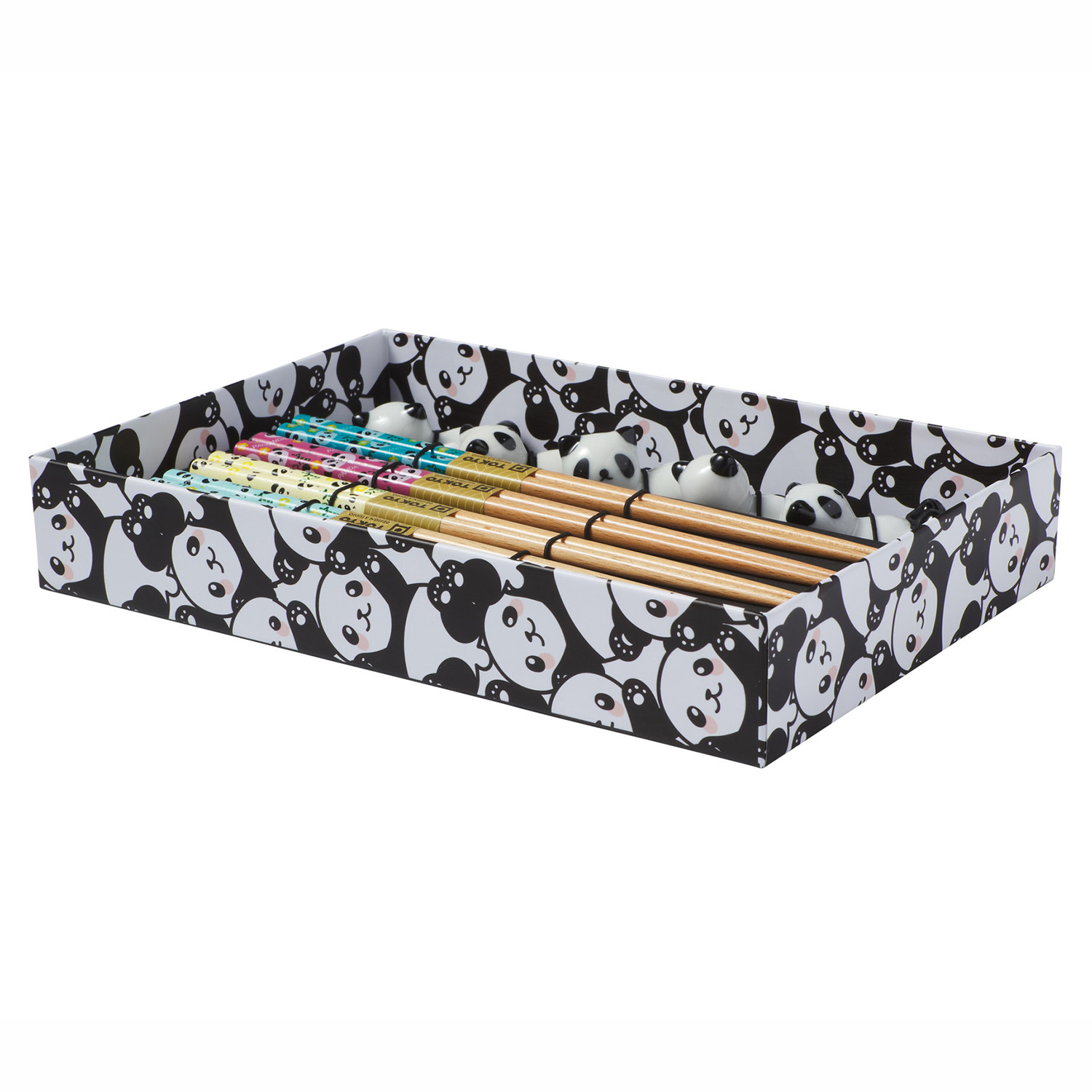5 Pairs Panda Bamboo Chopsticks with Rest Gift Set