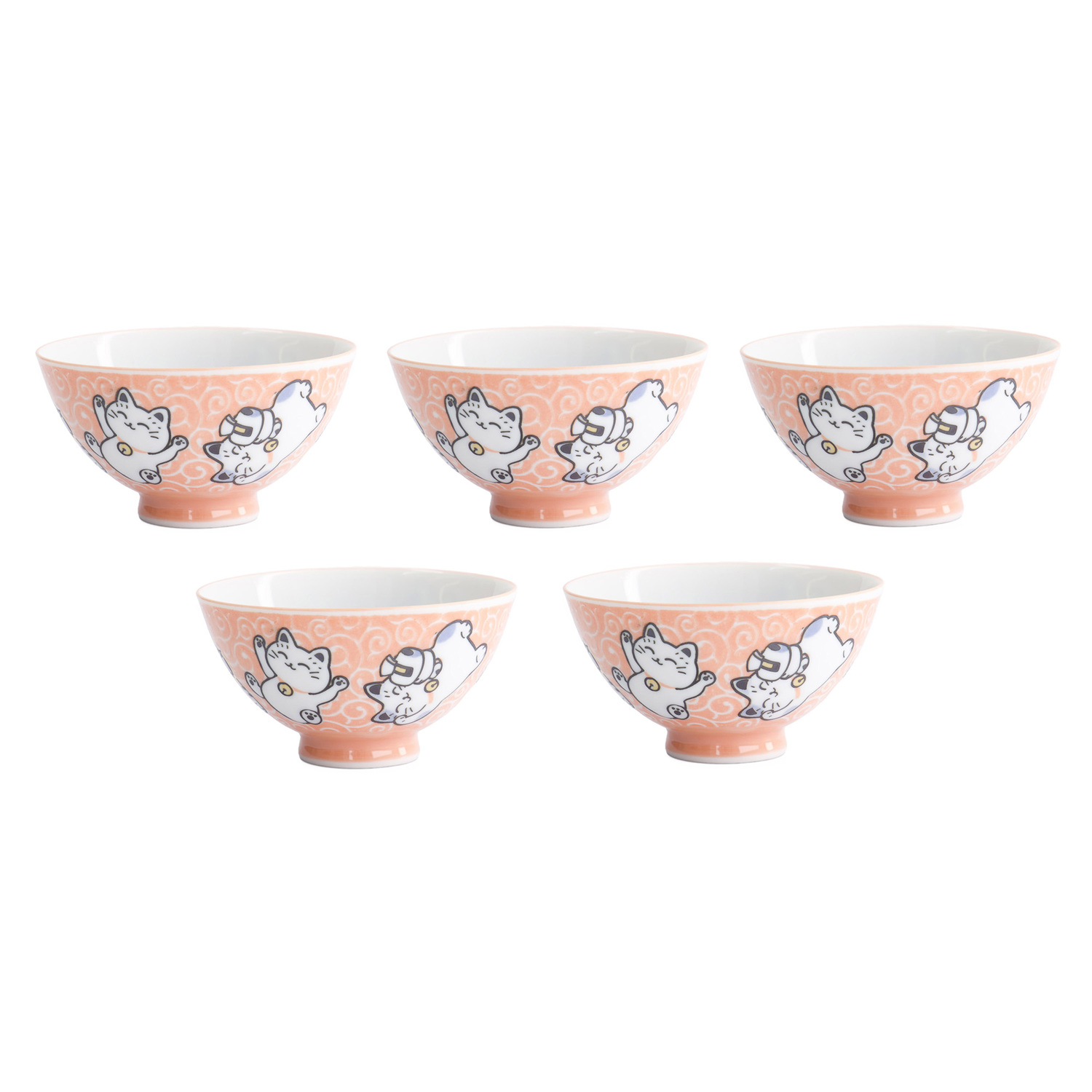 Pink Kawaii Fish Cat Porcelain Rice Bowls