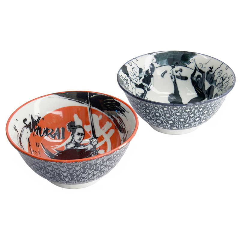 4 Piece Asakusa Samurai Porcelain Tayo Bowl & Chopsticks Set