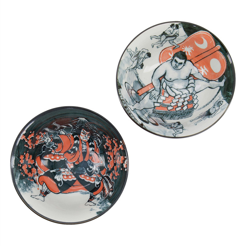 4 Piece Asakusa Kabuki Porcelain Tayo Bowl & Chopsticks Set