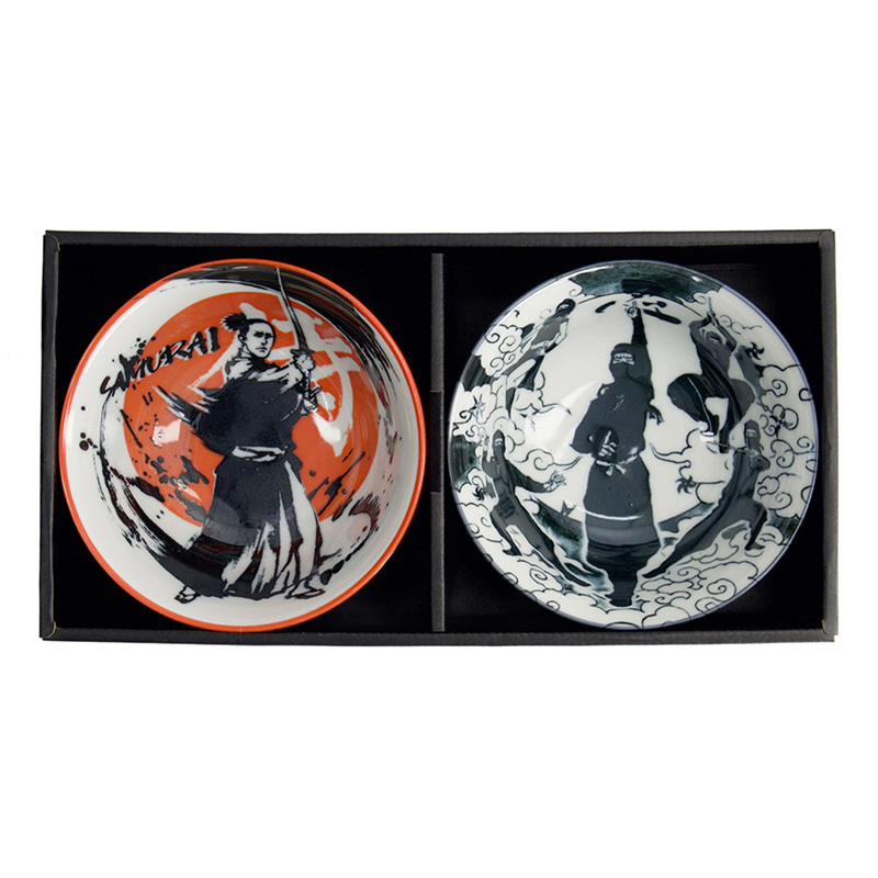 4 Piece Asakusa Samurai Porcelain Tayo Bowl & Chopsticks Set
