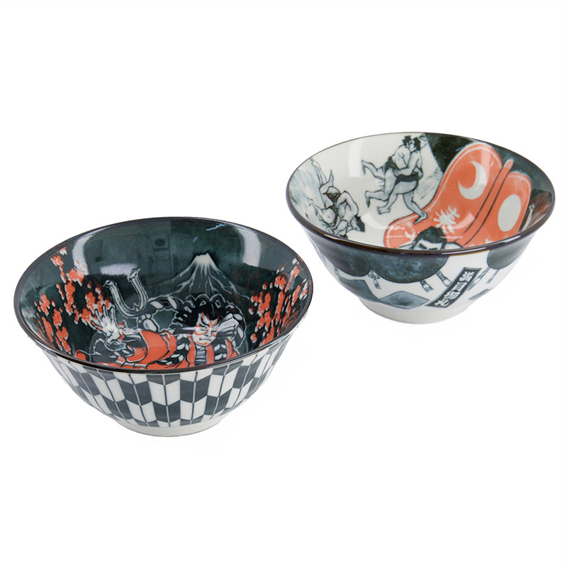 4 Piece Asakusa Kabuki Porcelain Tayo Bowl & Chopsticks Set