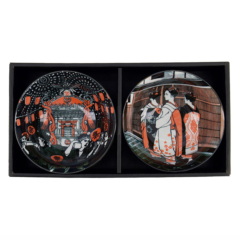 4 Piece Asakusa Geisha Porcelain Tayo Bowl & Chopsticks Set