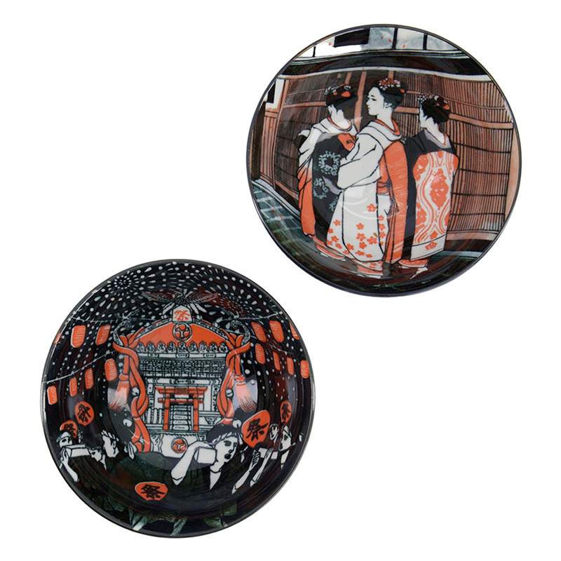 4 Piece Asakusa Geisha Porcelain Tayo Bowl & Chopsticks Set