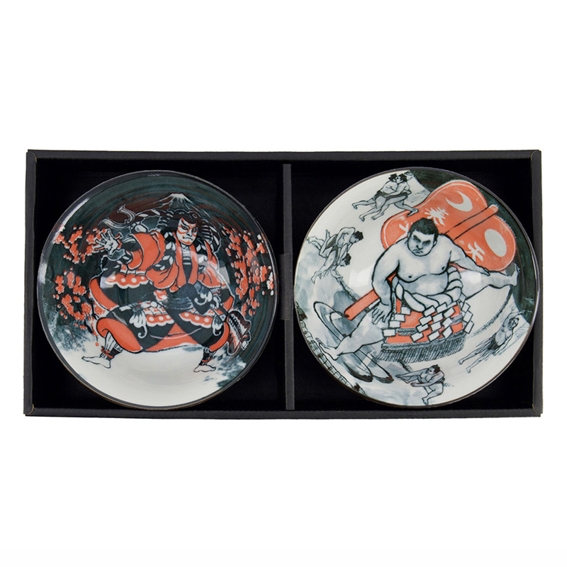 4 Piece Asakusa Kabuki Porcelain Tayo Bowl & Chopsticks Set