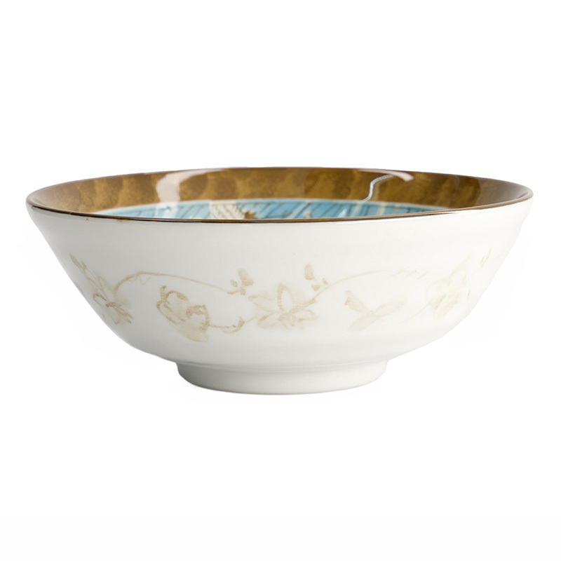 Light Blue Crane Porcelain Ramen Bowls