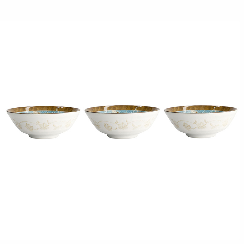 Light Blue Crane Porcelain Ramen Bowls