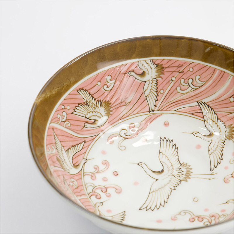 Light Blue Crane Porcelain Ramen Bowls
