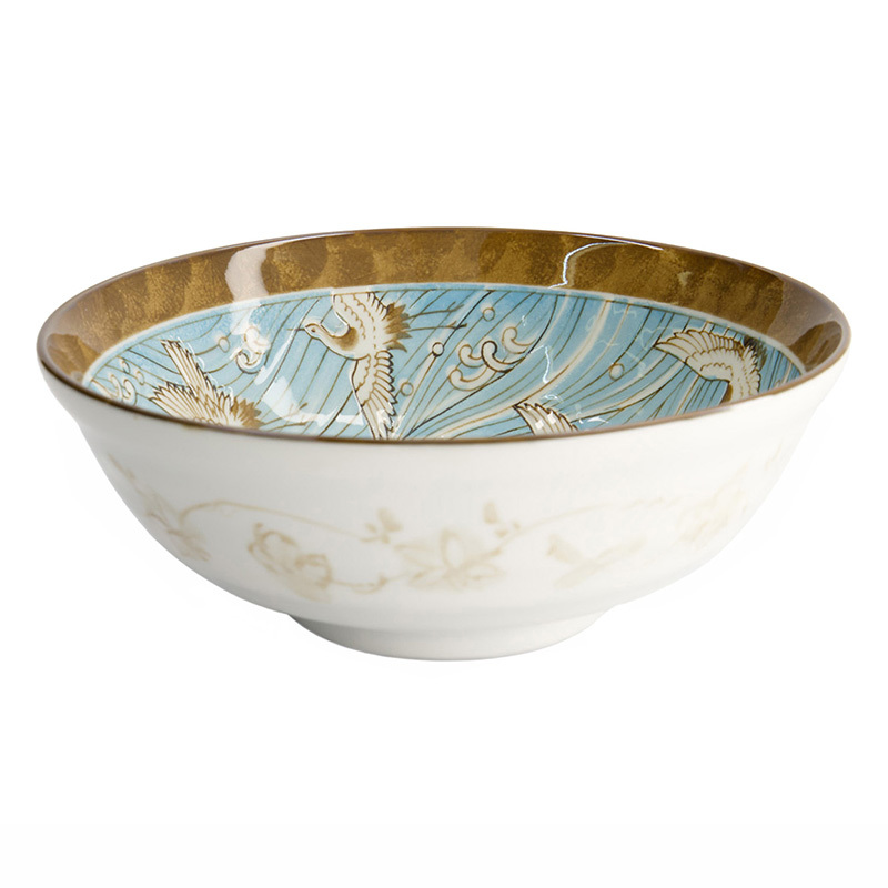 Light Blue Crane Porcelain Ramen Bowls
