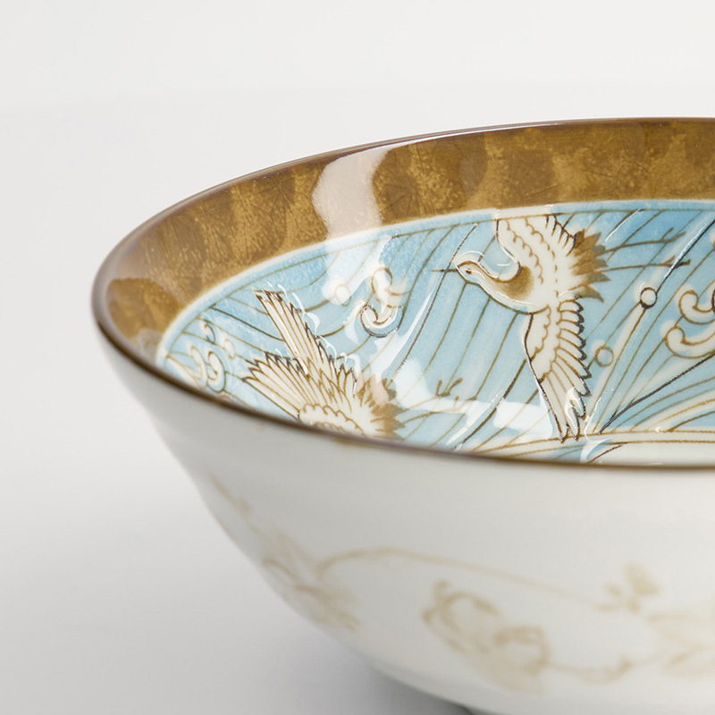 Light Blue Crane Porcelain Ramen Bowls