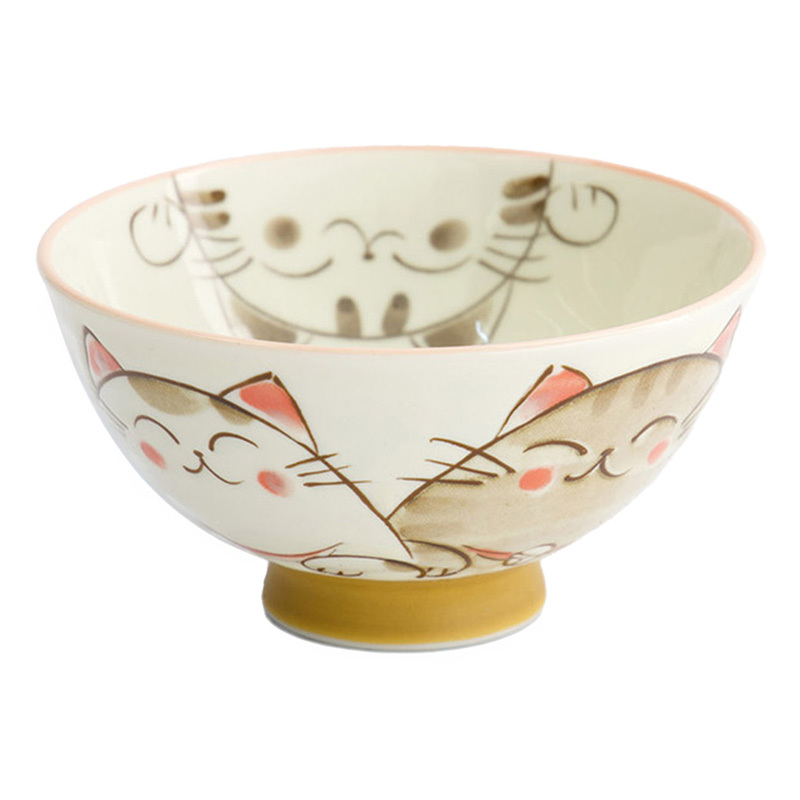 White Kawaii Cat Neko Porcelain Rice Bowls