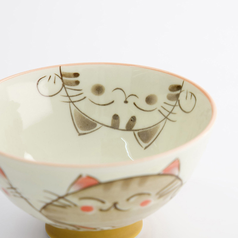 White Kawaii Cat Neko Porcelain Rice Bowls