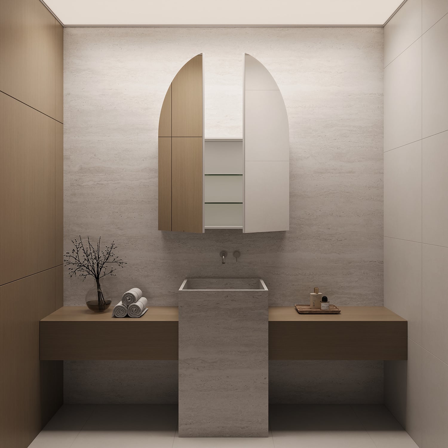 Massey 900mm White Arch Mirrored Shaving Cabinet with Glass Shelves