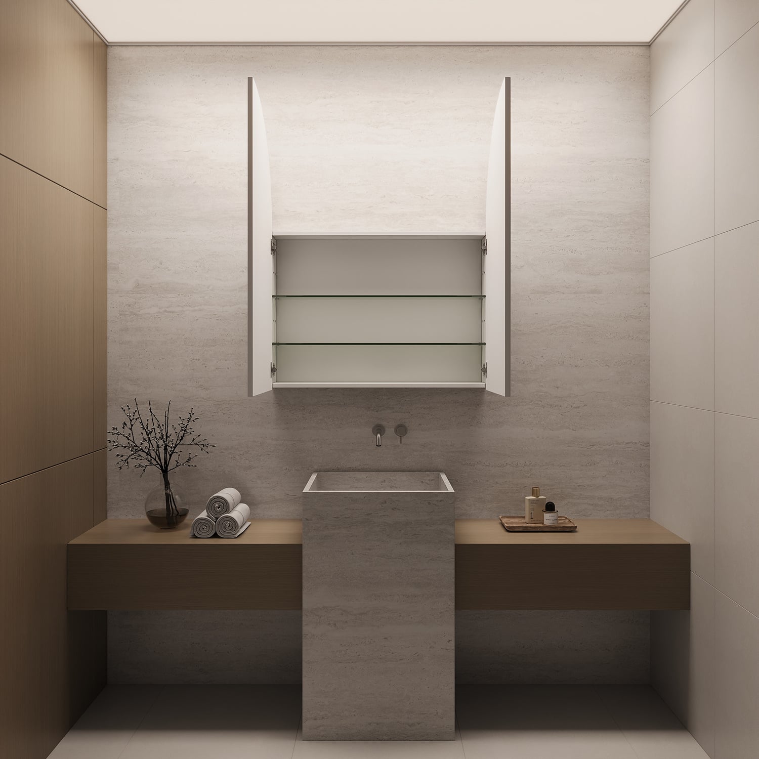 Massey 900mm White Arch Mirrored Shaving Cabinet with Glass Shelves