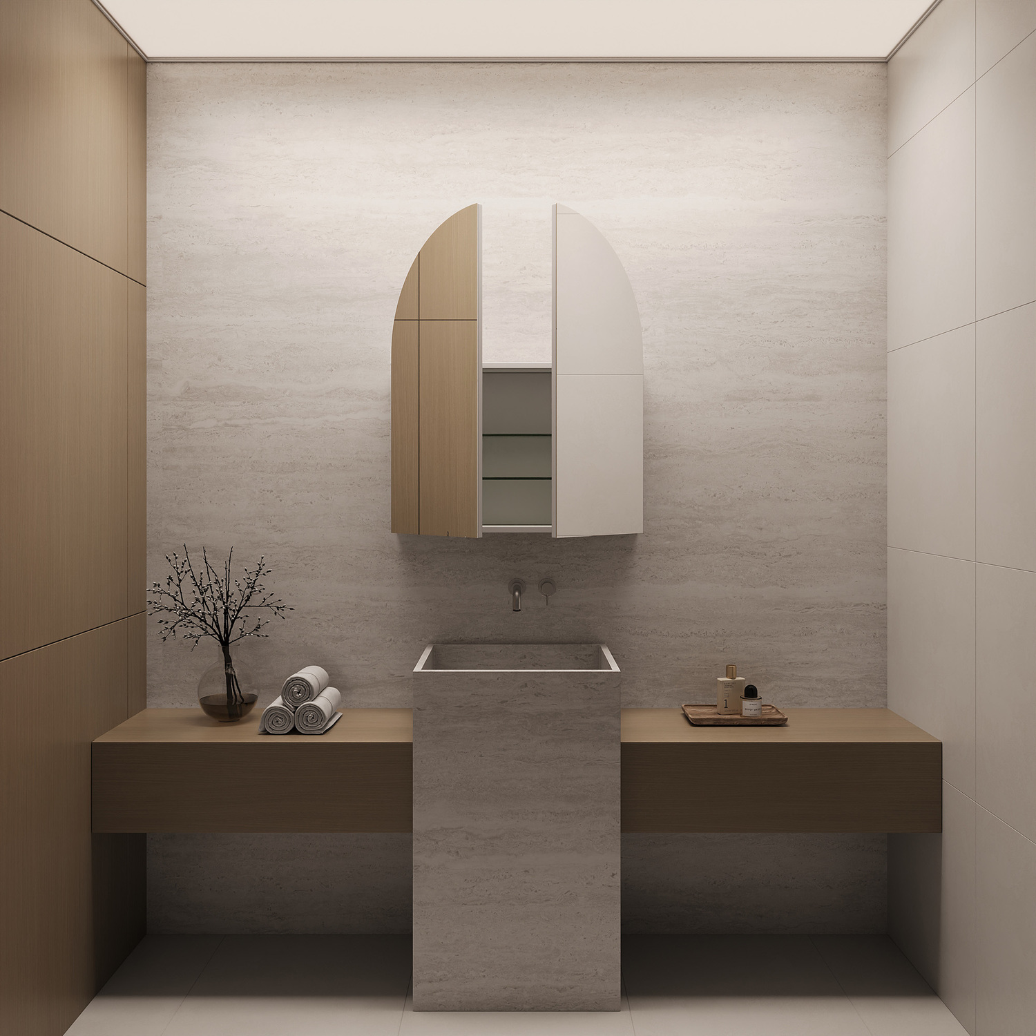 Massey 750mm White Arch Mirrored Shaving Cabinet with Glass Shelves