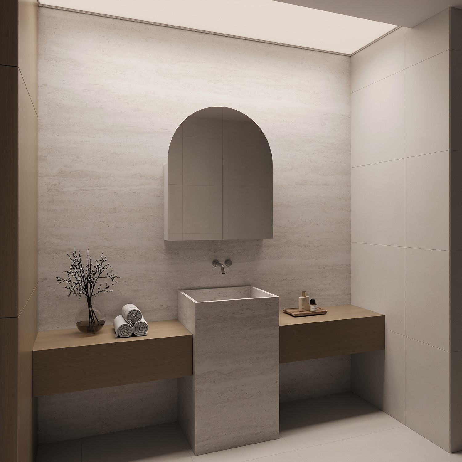 Massey 750mm White Arch Mirrored Shaving Cabinet with Glass Shelves