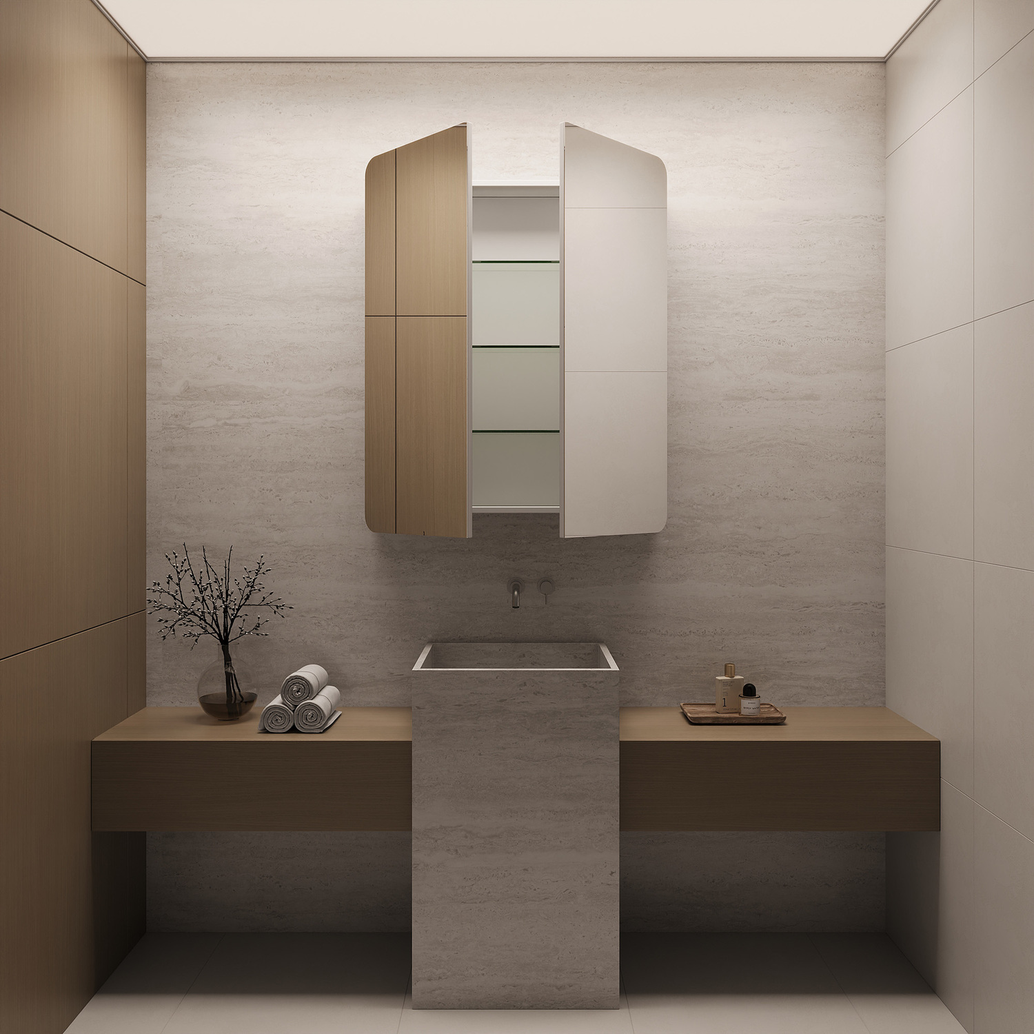 Massey 900mm White Rectangular Mirrored Shaving Cabinet with Glass Shelves