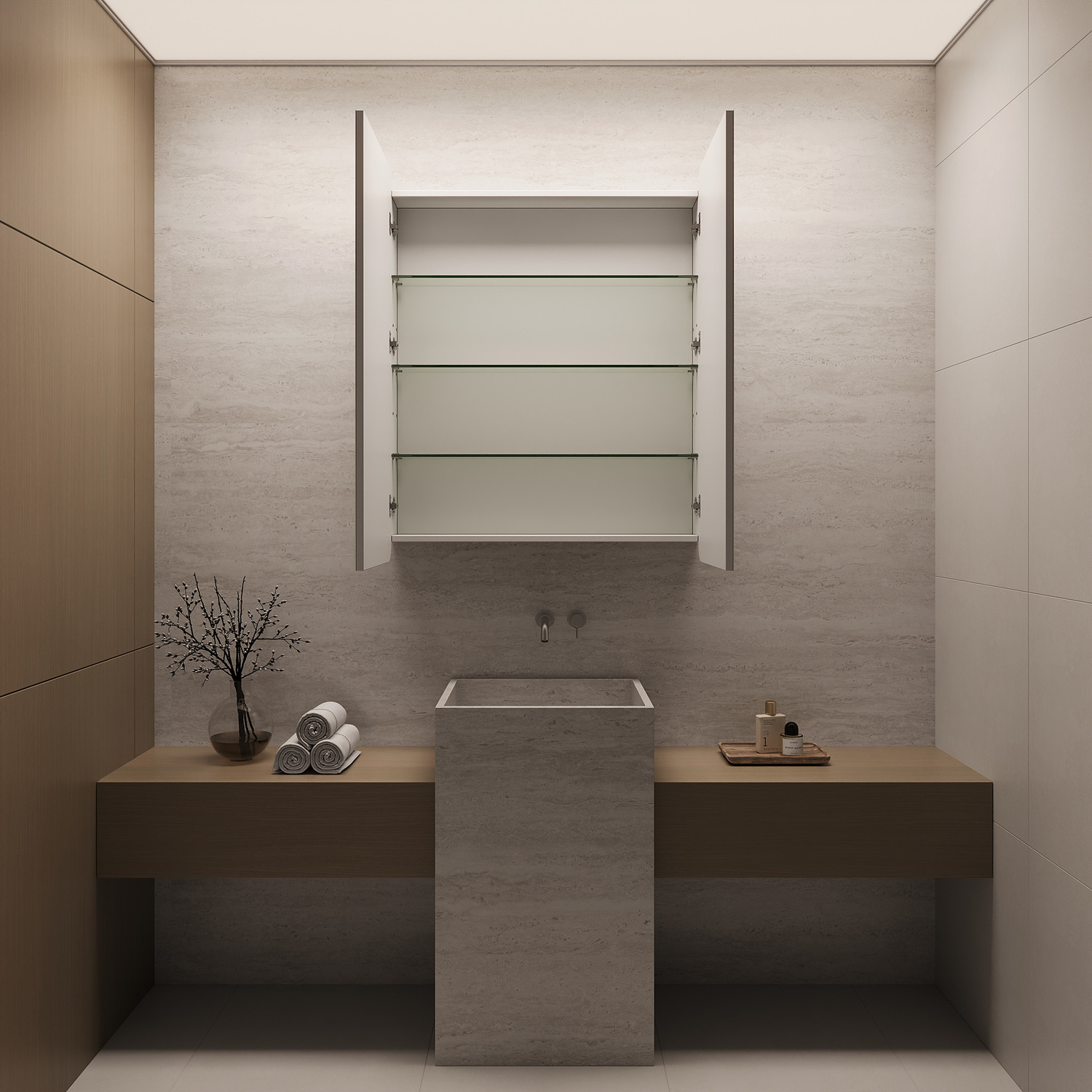 Massey 900mm White Rectangular Mirrored Shaving Cabinet with Glass Shelves
