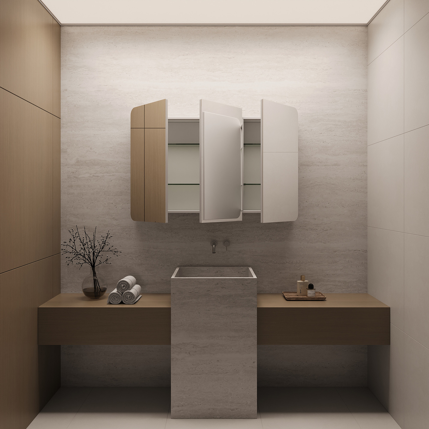 Massey 1200mm White Rectangular Mirrored Shaving Cabinet with Glass Shelves
