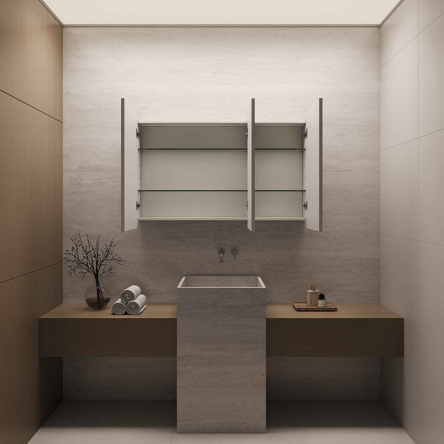 Massey 1200mm White Rectangular Mirrored Shaving Cabinet with Glass Shelves