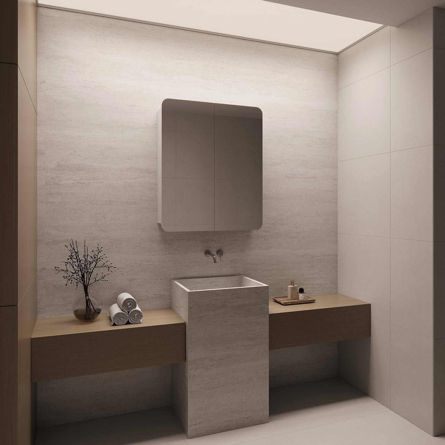 Massey 750mm White Rectangular Mirrored Shaving Cabinet with Glass Shelves