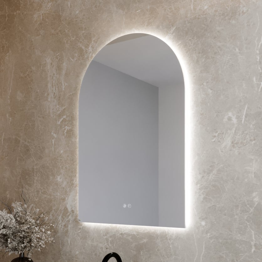 Kyra 900 x 600mm Arched LED Bathroom Mirror